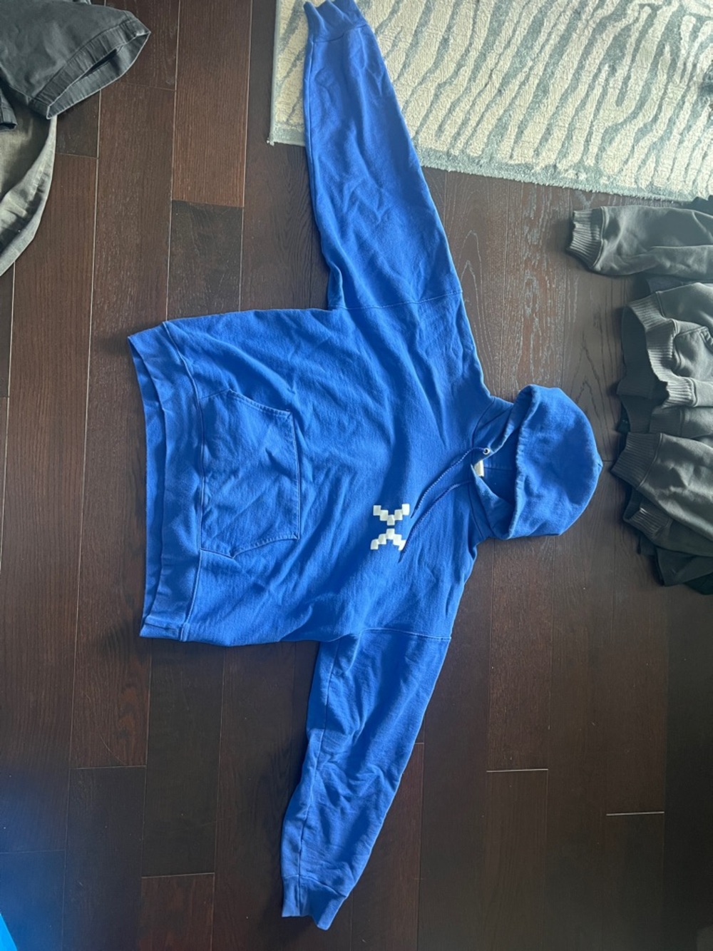 Hanes Blue Pullover Hoodie with Pixel Logo Detail Size L